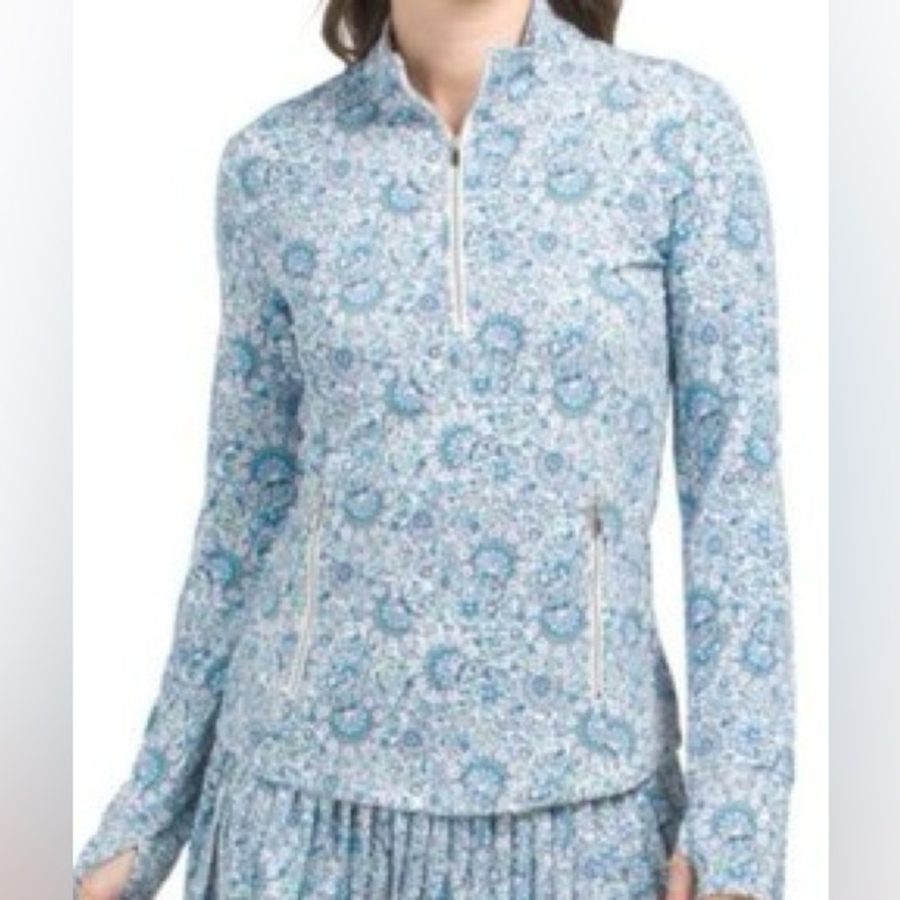 LAURA ASHLEY Blue & Lavender Floral Quarter Zip Golf Top